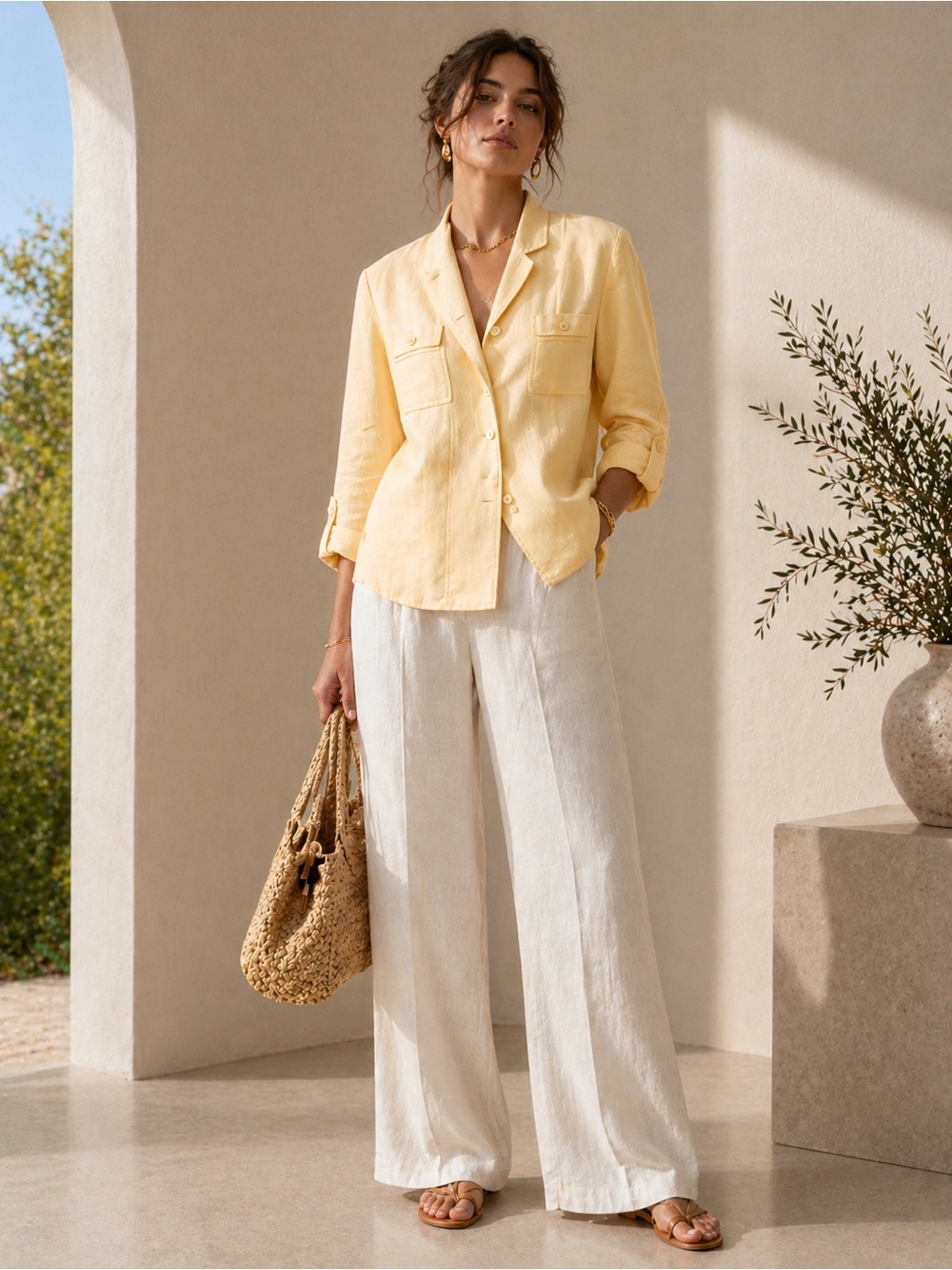 Light Yellow Linen Shirt Jacket